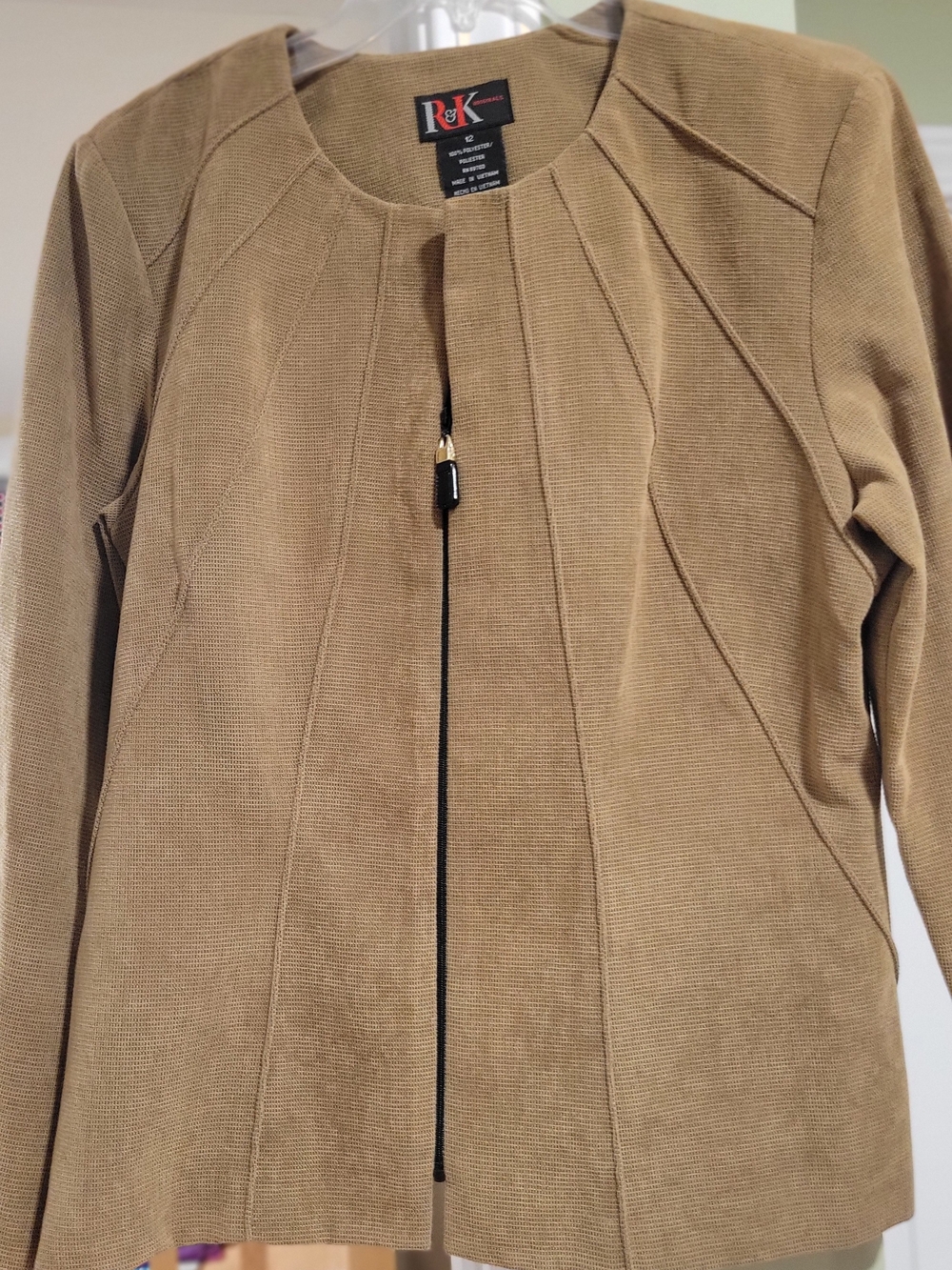 R&K Tan Zip-Front Women's Blazer Jacket